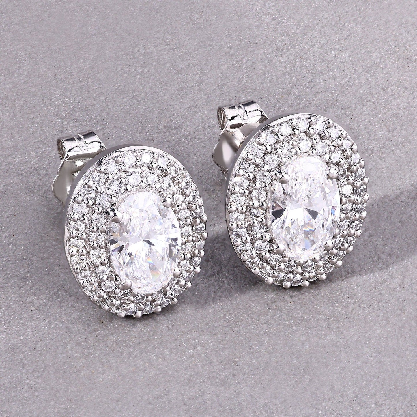 1.32 Ct. Oval Lab Grown Diamond Prong Platinum Double Bridal Halo Stud Earrings