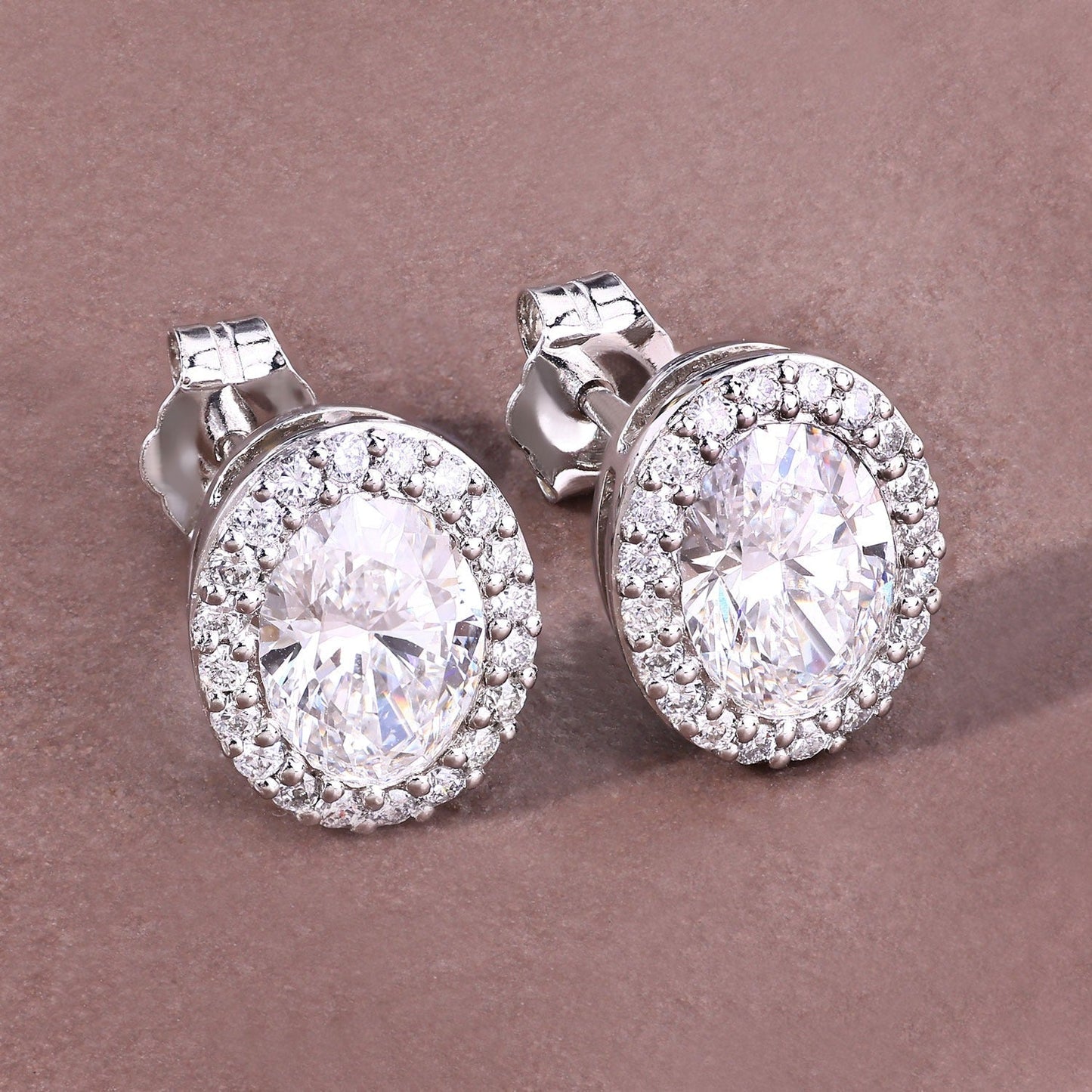 1.76 Ct Oval Lab Grown Diamond Prong Platinum Bridal Halo Stud Earrings