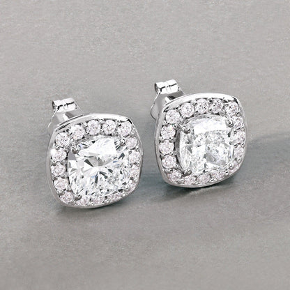 3.08 Ct Cushion Lab Grown Diamond Prong Platinum Bridal Stud Earrings