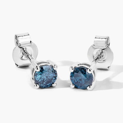 0.65 Cttw Round Teal Blue Diamond 14K Gold Solitaire Stud Earrings
