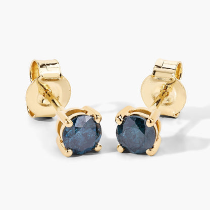 0.65 Cttw Round Teal Blue Diamond 14K Gold Solitaire Stud Earrings