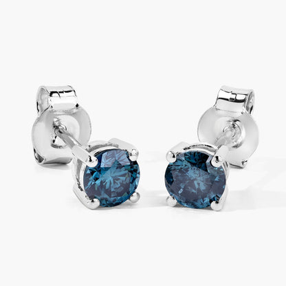 0.80 Cttw Round Teal Blue Diamond 14K Gold Solitaire Stud Earrings