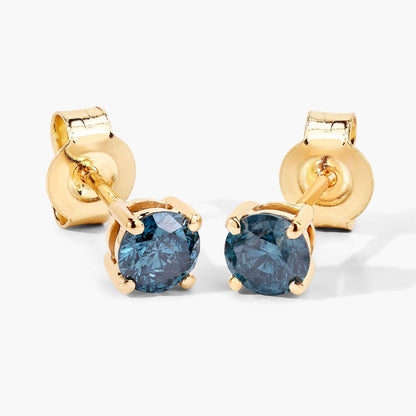 0.73 Cttw Round Teal Blue Diamond 14K Gold Solitaire Stud Earrings