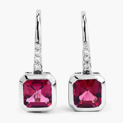 2.48 Ct Octagon Red Rubellite & Lab Diamond Prong 14K Gold Stud Earrings