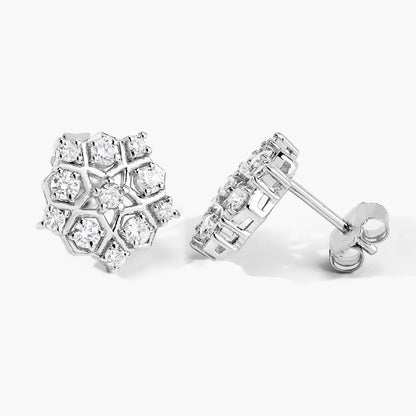 1.00 Cttw Round White Lab Diamond Prong Rhodium Plated Silver Hexagon Cluster Stud Earrings
