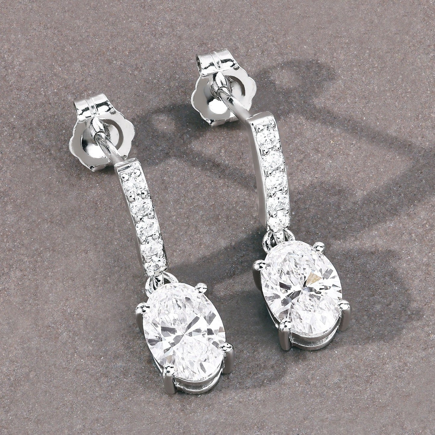 1.64 Ct Oval Lab Grown Diamond Prong Platinum Dangle Drop Bridal Earrings