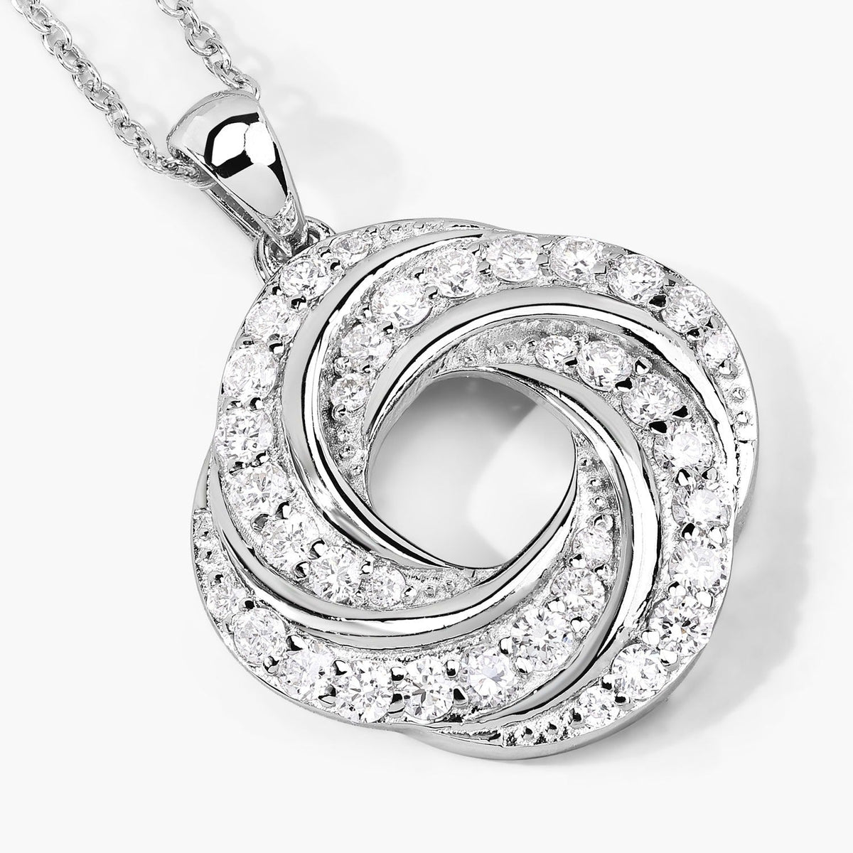 1 Cttw Round Lab Diamond Prong Plated Silver Swirl Love Knot Pendant Necklace