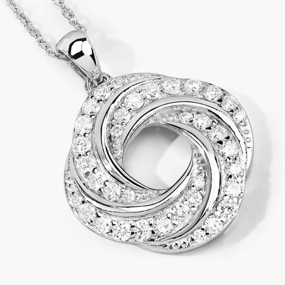 1 Cttw Round Lab Diamond Prong Plated Silver Swirl Love Knot Pendant Necklace