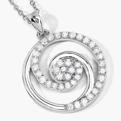 0.75 Cttw Round Lab Diamond Rhodium Plated Silver Spiral Galaxy Circle Pendant Necklace