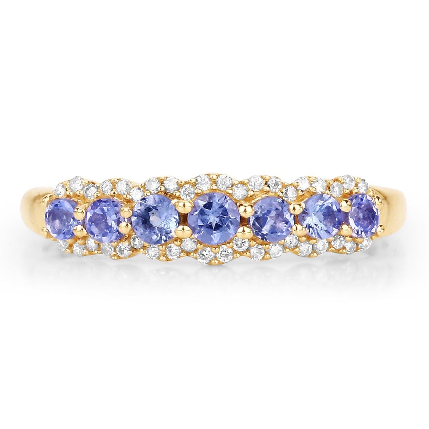 0.38 Ct Round Violet Tanzanite Diamond Prong 14K Yellow Gold Half Eternity Halo Band Ring