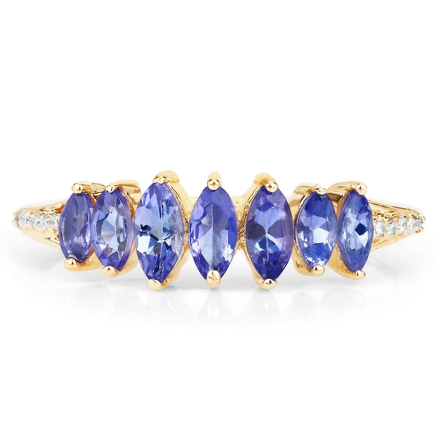 0.74 Ct Marquise Violet Tanzanite Diamond Prong 14K Yellow Gold Pave Statement Ring