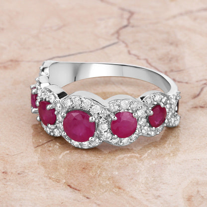 1.45 Ct Round Pink Ruby & Diamond Prong 14K White Gold Five Stone Halo Ring
