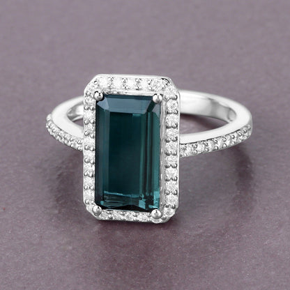 2.90 Cttw Octagon Green Tourmaline and Diamond 14K White Gold Bridge Ring