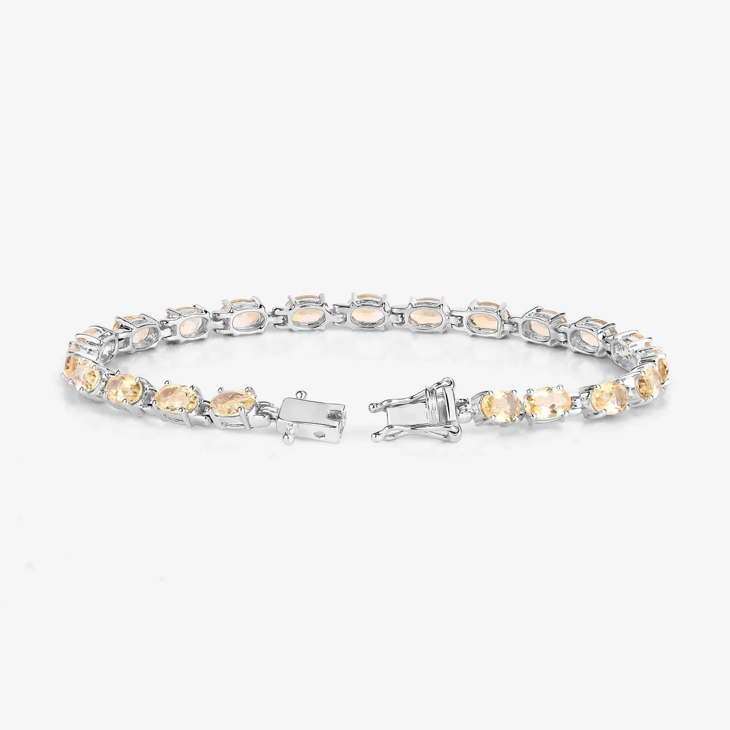 9.03 Ct Oval Yellow Citrine Prong Sterling Silver Tennis Bracelet
