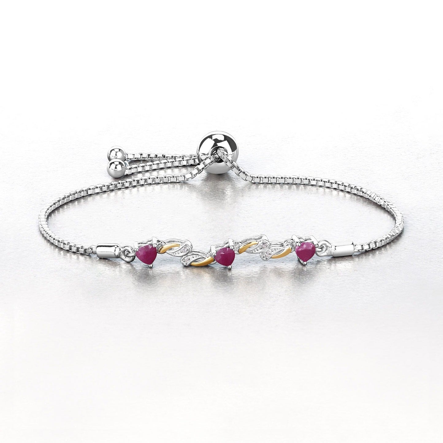 1.09 Ct Heart Pink Ruby Prong Silver Bolo Adjustable Bracelet