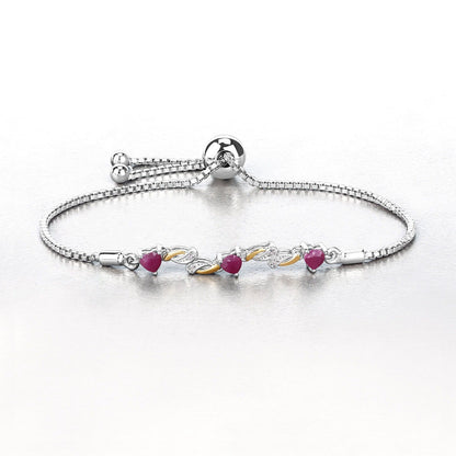 1.09 Ct Heart Pink Ruby Prong Silver Bolo Adjustable Bracelet