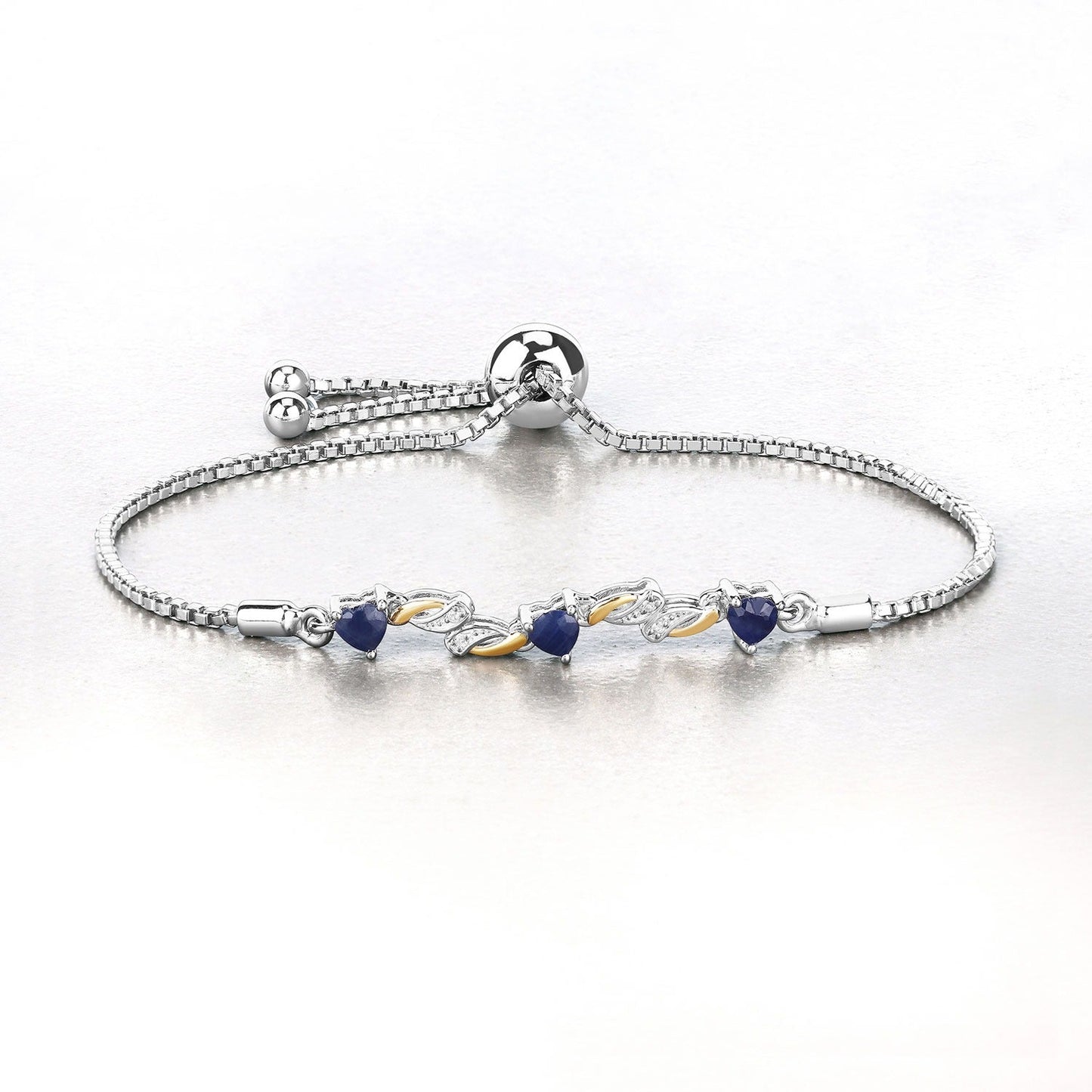1.09 Ct Heart Blue Sapphire Prong Silver Bolo Adjustable Bracelet