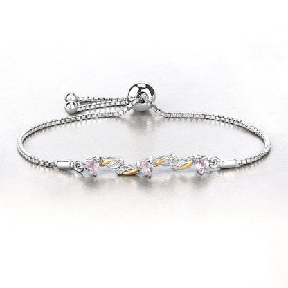 0.79 Ct Heart Pink Morganite Prong Silver Bolo Adjustable Bracelet