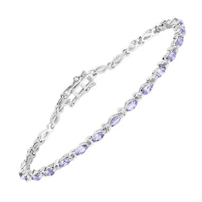 3.78 Ct Marquise Violet Tanzanite Prong Sterling Silver Tennis Bracelet