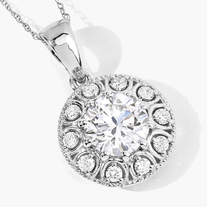 2.32 Ct Round Lab Grown Diamond Prong Platinum Bridal Halo Floral Pendant