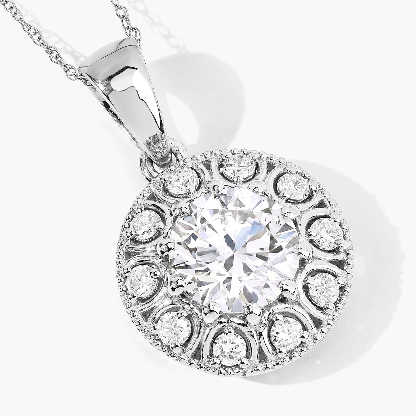 2.32 Ct Round Lab Grown Diamond Platinum Bridal Halo Floral Pendant