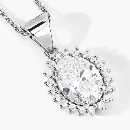 1.23 Ct Oval Lab Diamond Prong Platinum Floral Bridal Halo Pendant