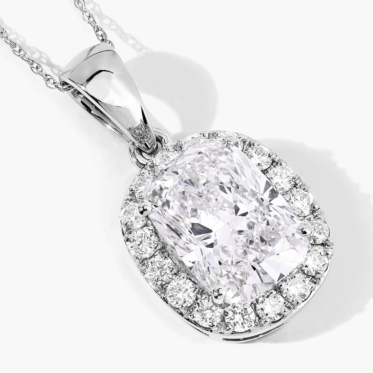 4.58 Ct Cushion Lab Grown Diamond Prong Platinum Bridal Halo Pendant