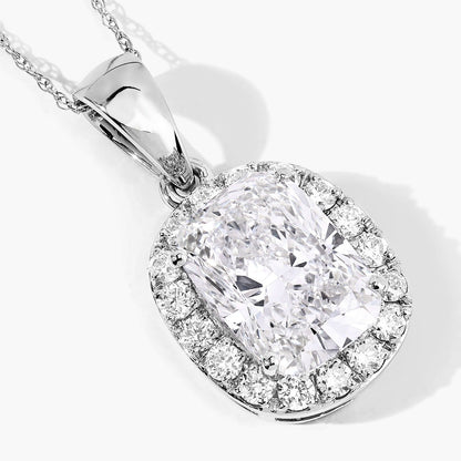 4.58 Ct Cushion Lab Grown Diamond Prong Platinum Bridal Halo Pendant