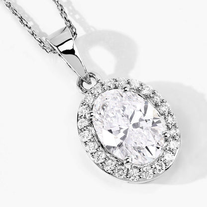 1.74 Ct Lab Grown Diamond Bridal Oval Halo Platinum Pendant