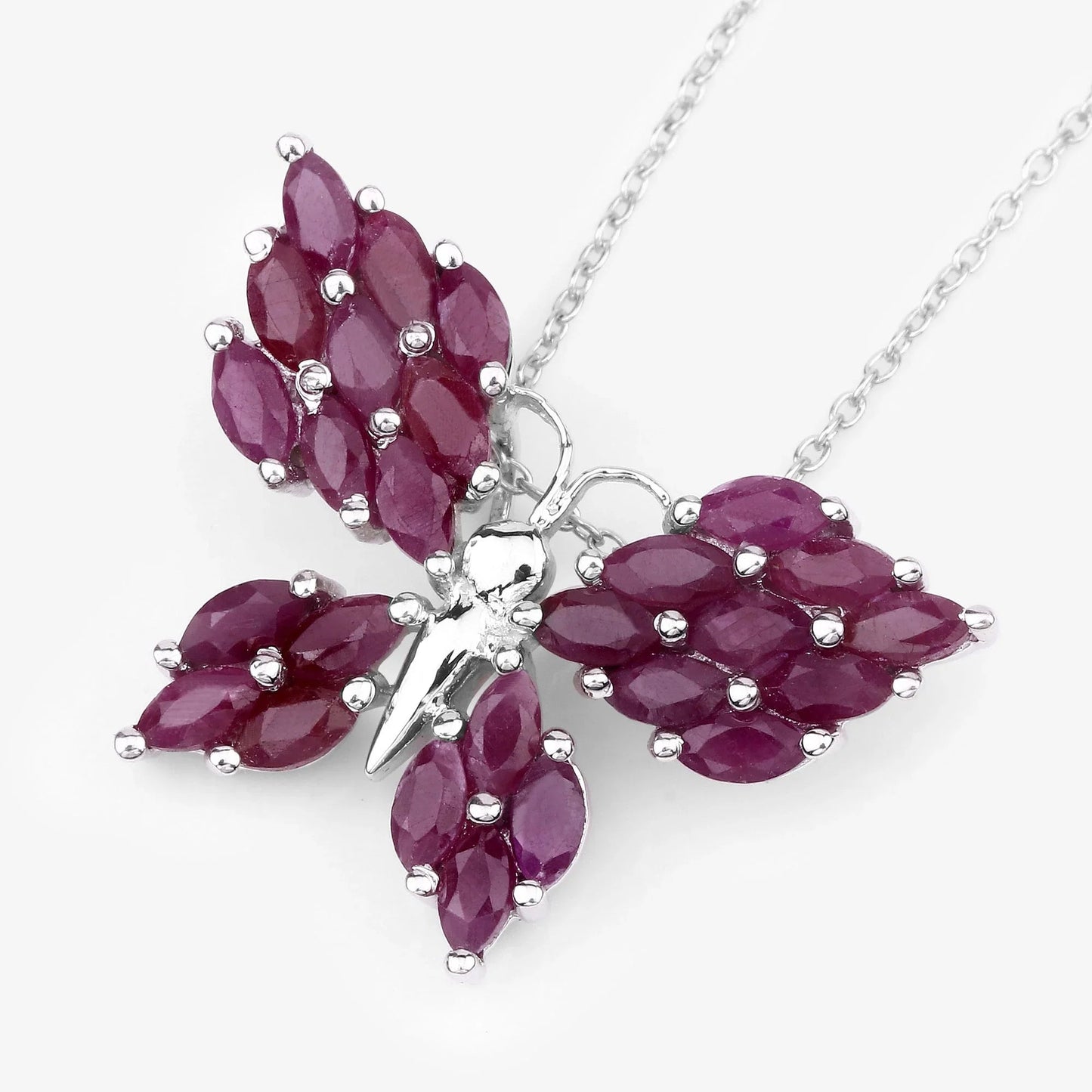 3.12 Ct Marquise Pink Ruby Prong Silver Butterfly Cluster Pendant Necklace