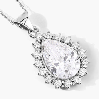 3.56 Ct Pear Lab Diamond Prong Platinum Halo Floral Teardrop Bridal Pendant
