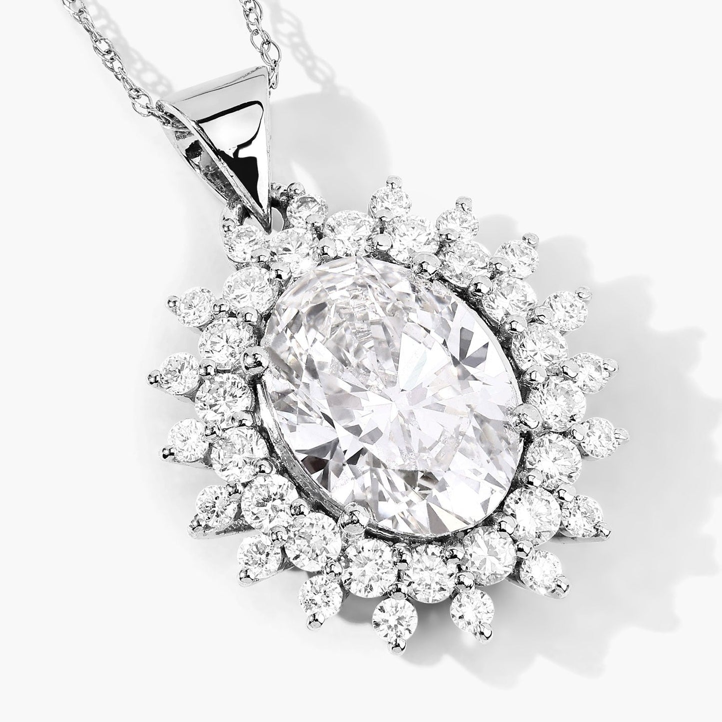 3.79 Ct Oval Lab Grown Diamond Prong Platinum Oval Floral Halo Bridal Pendant
