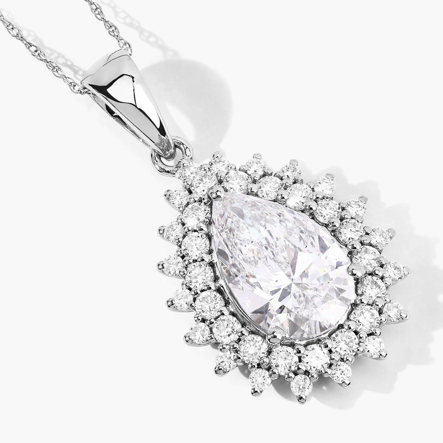 3.90 Ct Pear Shaped Lab Diamond Platinum Bridal Floral Halo Pendant