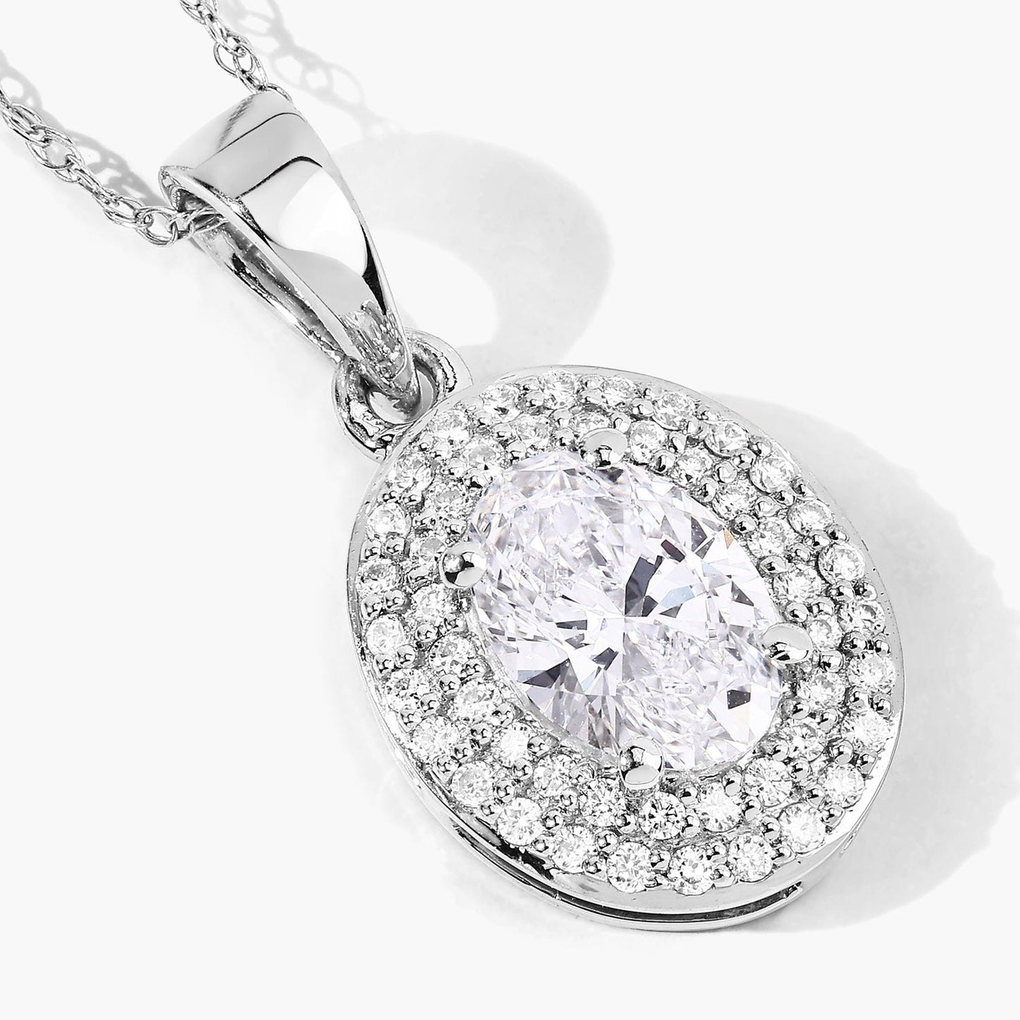 0.92 Ct Oval Lab Grown Diamond Platinum Double Halo Bridal Pendant
