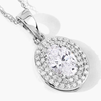 0.92 Ct Oval Lab Grown Diamond Platinum Double Halo Bridal Pendant