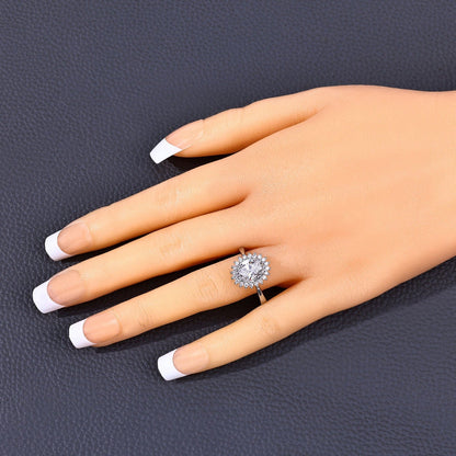 Oval Lab Diamond Prong Platinum Bridal Floral Halo Ring