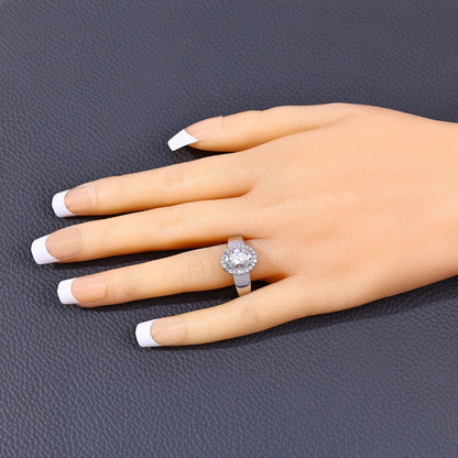 1.80 Ct Oval Lab Grown Diamond Prong Thick Band Platinum Halo Bridal Ring
