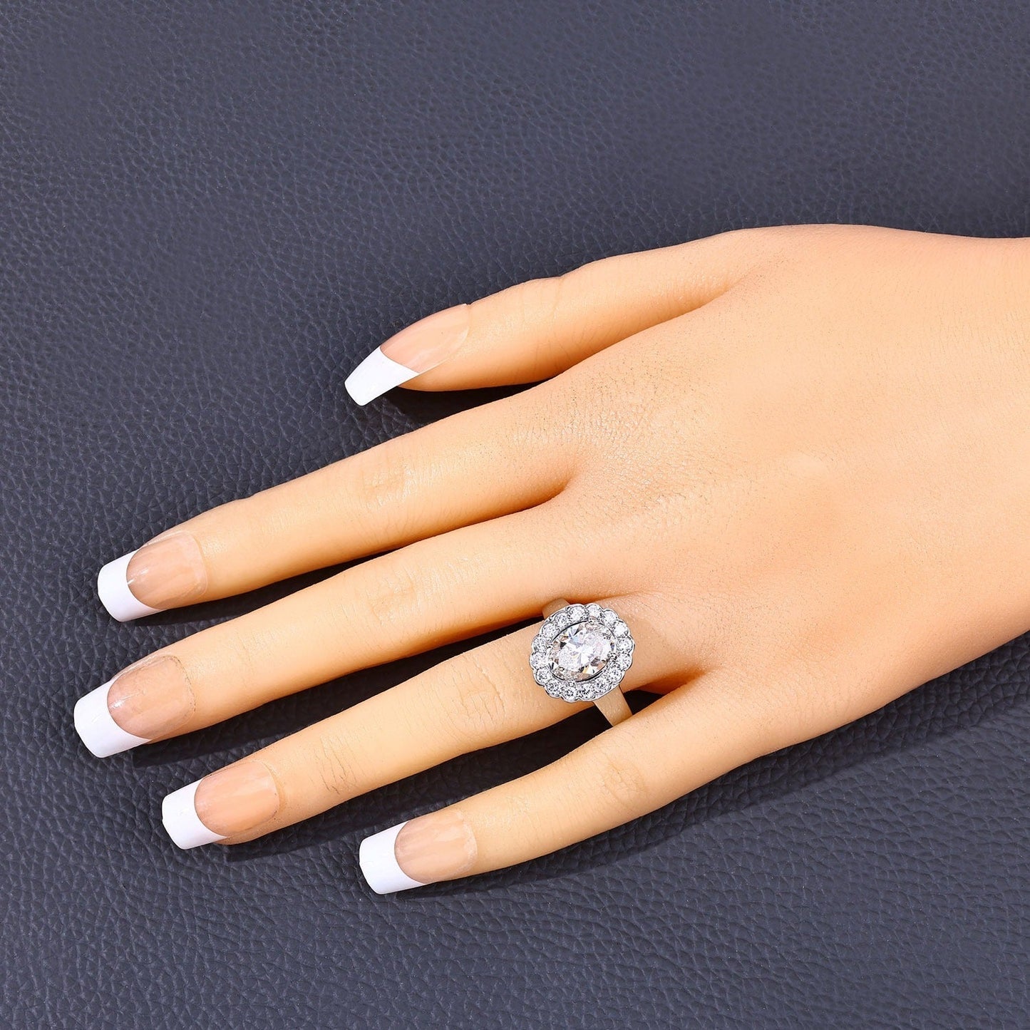 2.48 Ct Oval Lab Grown Diamond Prong Platinum Floral Halo Bridal Ring