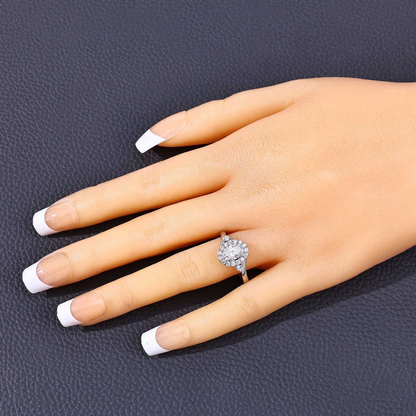 1.02 Ct Oval Lab Grown Diamond Prong Platinum Halo Bypass Bridal Ring
