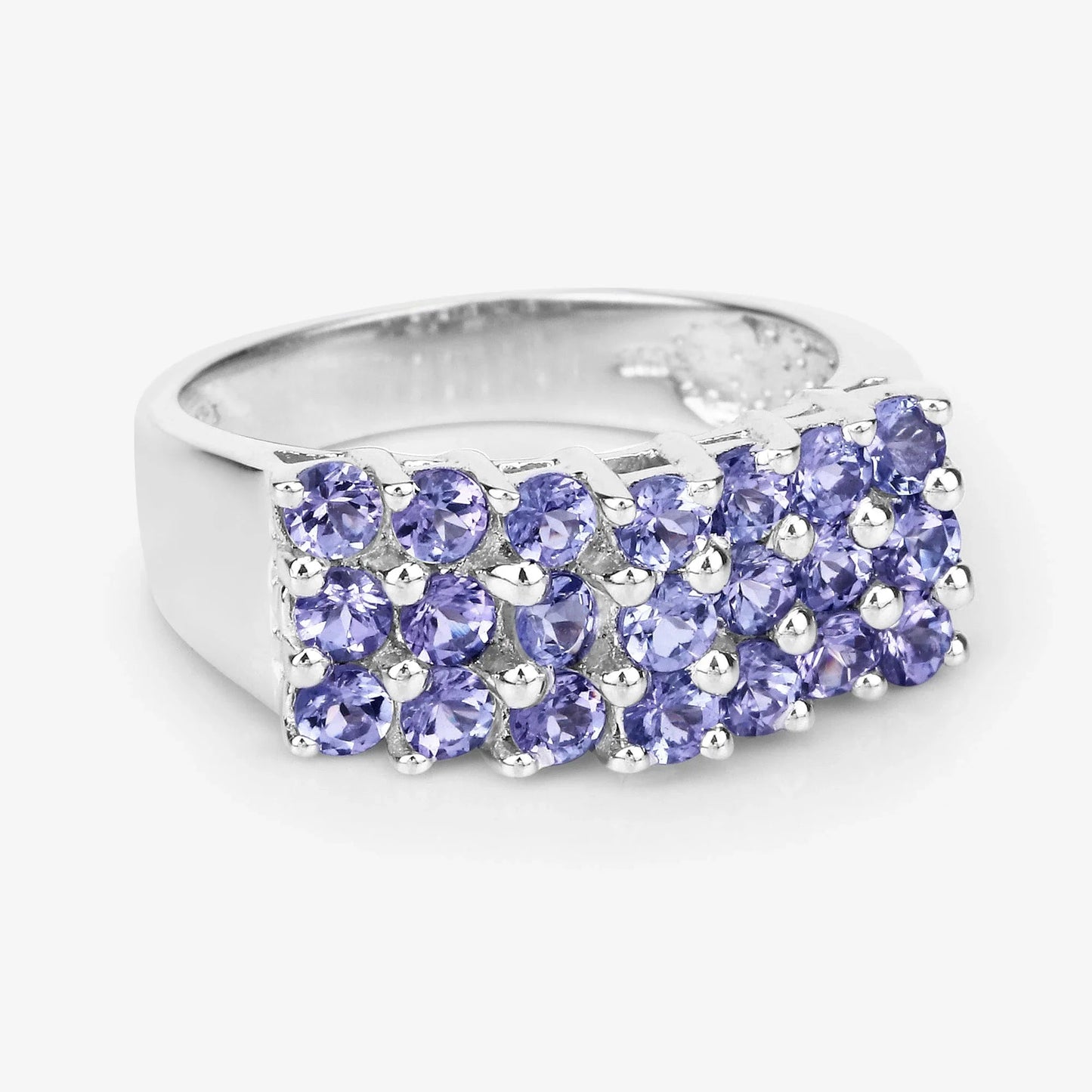1.47 Ct Round Violet Tanzanite Prong Sterling Silver Cluster Ring