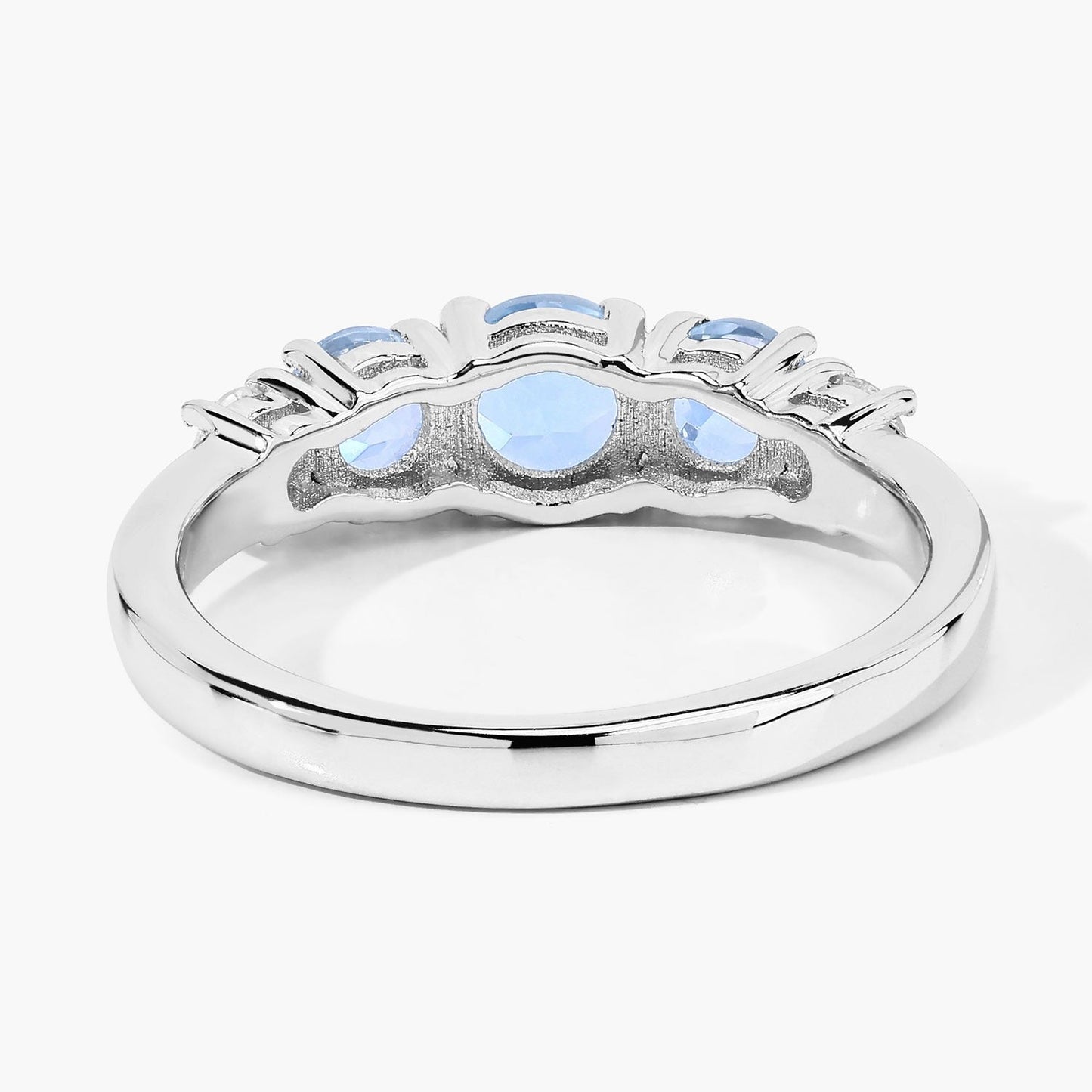 0.82 Ct Round Blue Aquamarine & Lab Diamond Prong Silver Five Stone Eternity Ring