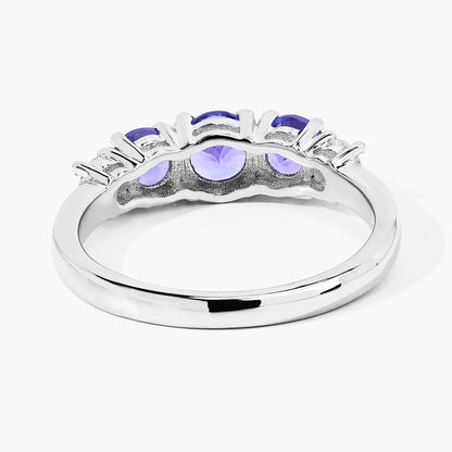 0.93 Ct Round Violet Tanzanite & Lab Diamond Prong Silver Five Stone Eternity Ring