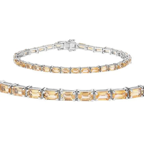 12.80 Ct Octagon Yellow Citrine Prong Sterling Silver Tennis Bracelet