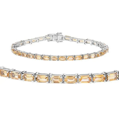12.80 Ct Octagon Yellow Citrine Prong Sterling Silver Tennis Bracelet