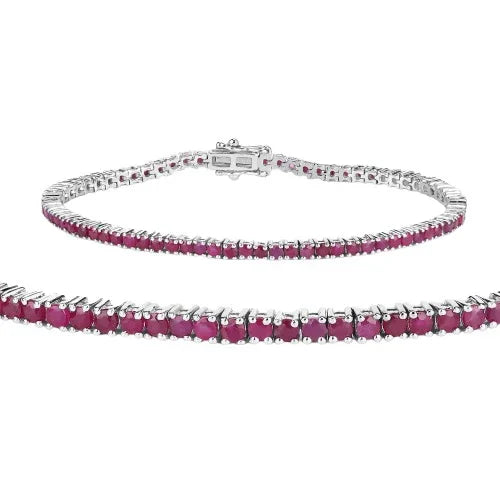 4.44 Ct Round Pink Ruby Prong Sterling Silver Tennis Bracelet