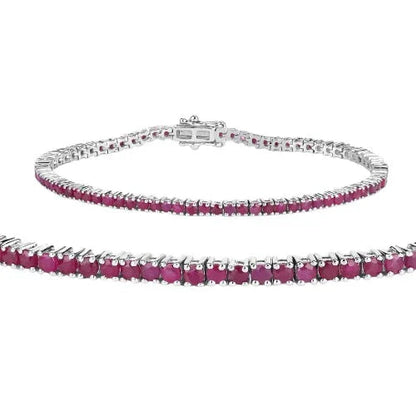 4.44 Ct Round Pink Ruby Prong Sterling Silver Tennis Bracelet