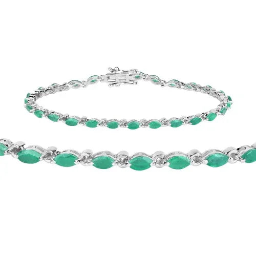 3.24 Ct Marquise Green Zambian Emerald Prong Sterling Silver Link Bracelet