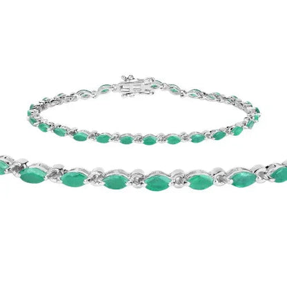 3.24 Ct Marquise Green Zambian Emerald Prong Sterling Silver Link Bracelet