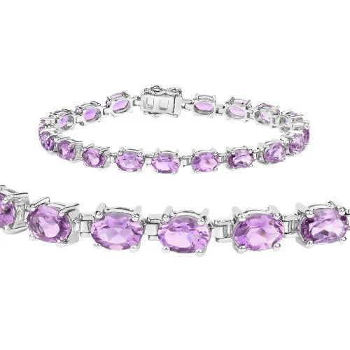 14.40 Ct Oval Purple Amethyst Prong Sterling Silver Tennis Bracelet