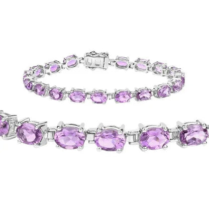 14.40 Ct Oval Purple Amethyst Prong Sterling Silver Tennis Bracelet